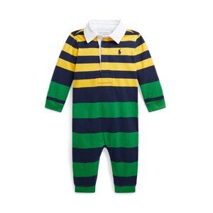 NWT - Infant 9 Month Ralph Lauren Baby Boys Striped Cotton Jersey Rugby Coverall